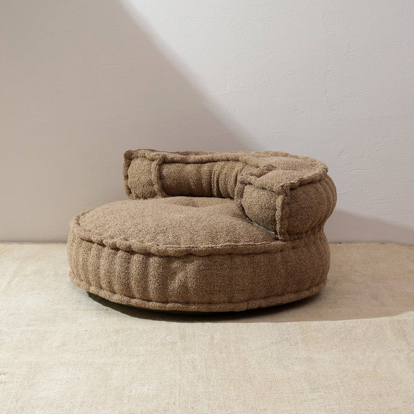 Beige Upholstered Floor Sofa – Modern Lounge