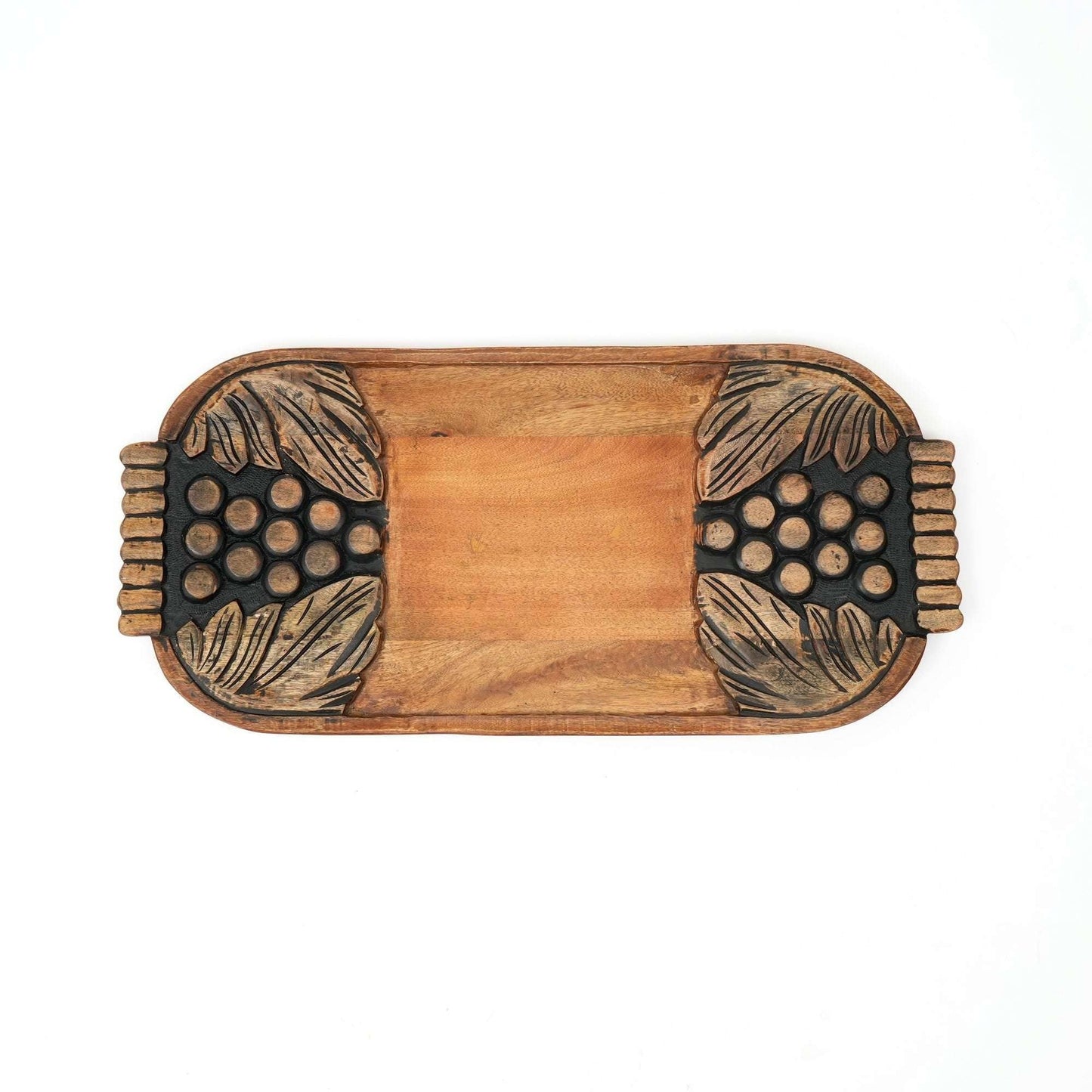 Black Wash Carved Grapes Wooden Serving Board Cheese Tray