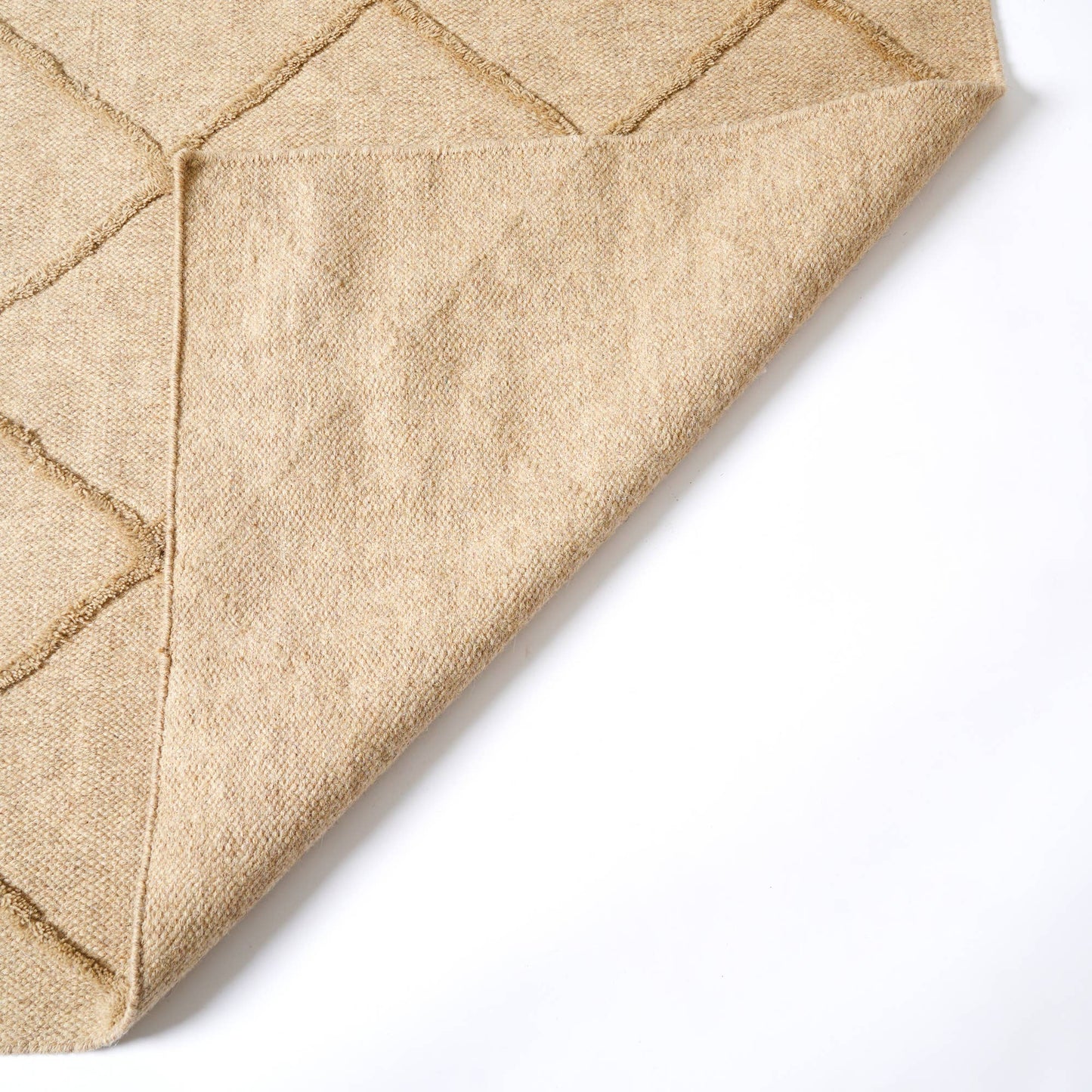 Hand Woven Crisscross Rug – Wool & Cotton | Natural Beige