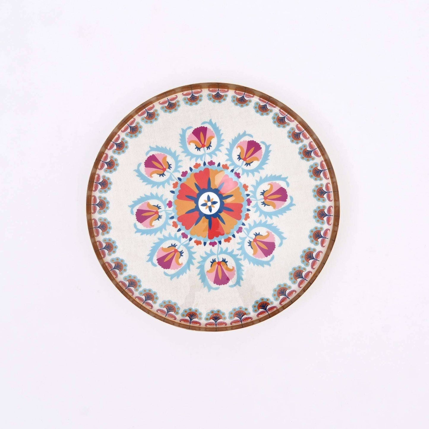 Round Enamel Metal Tray – Decorative Serving Platter for Home & Kitchen