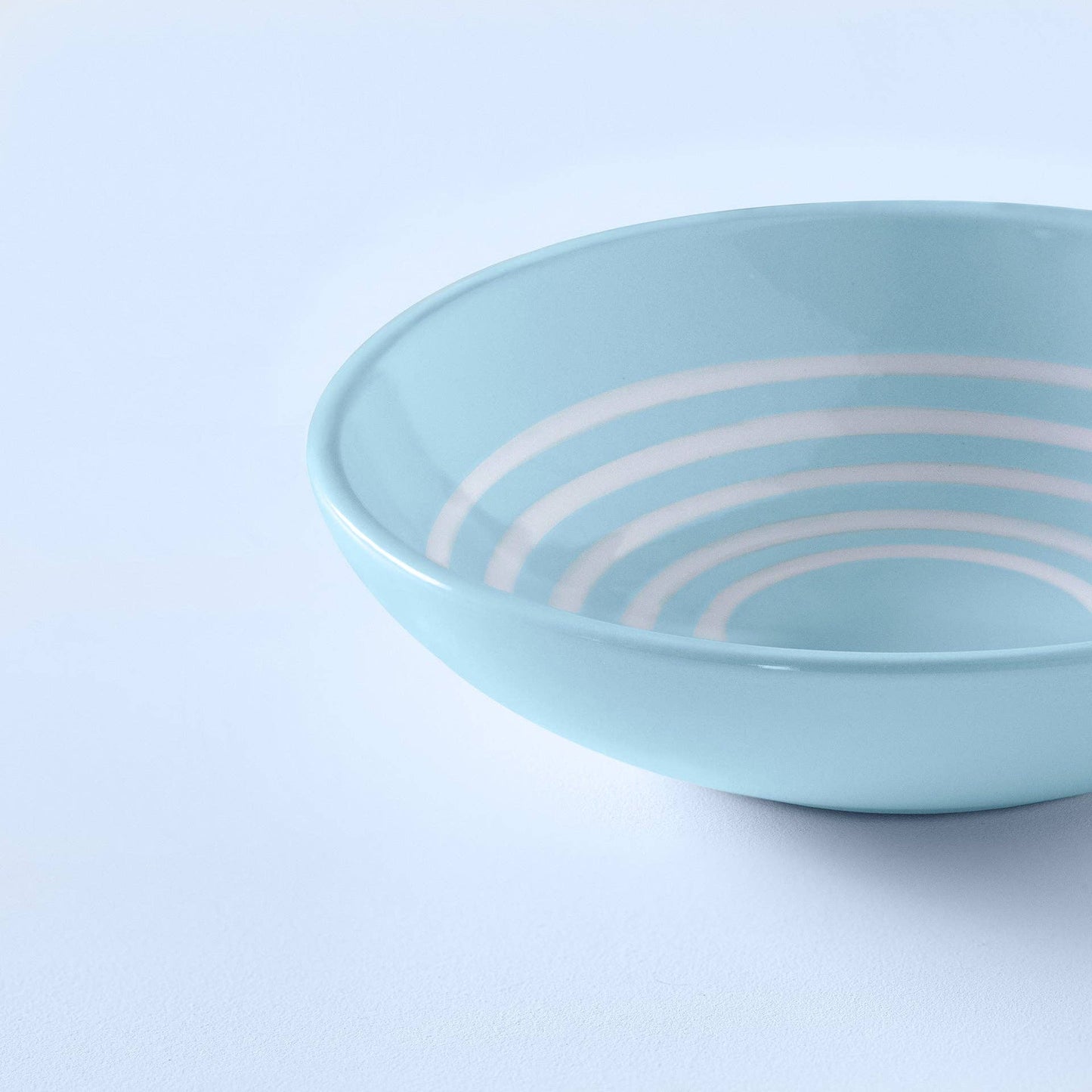 Ceramic Cereal Bowl Blue Stripes Handcrafted Durable Tableware