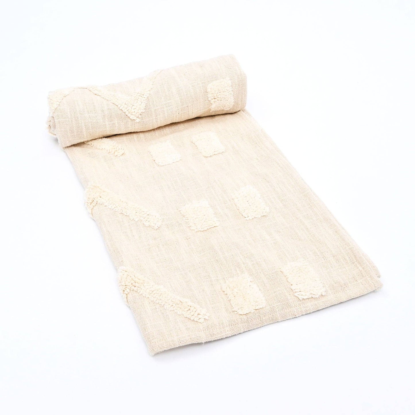 Loom Luxe Cotton Throw – Natural Beige Tufted 155 × 127 cm