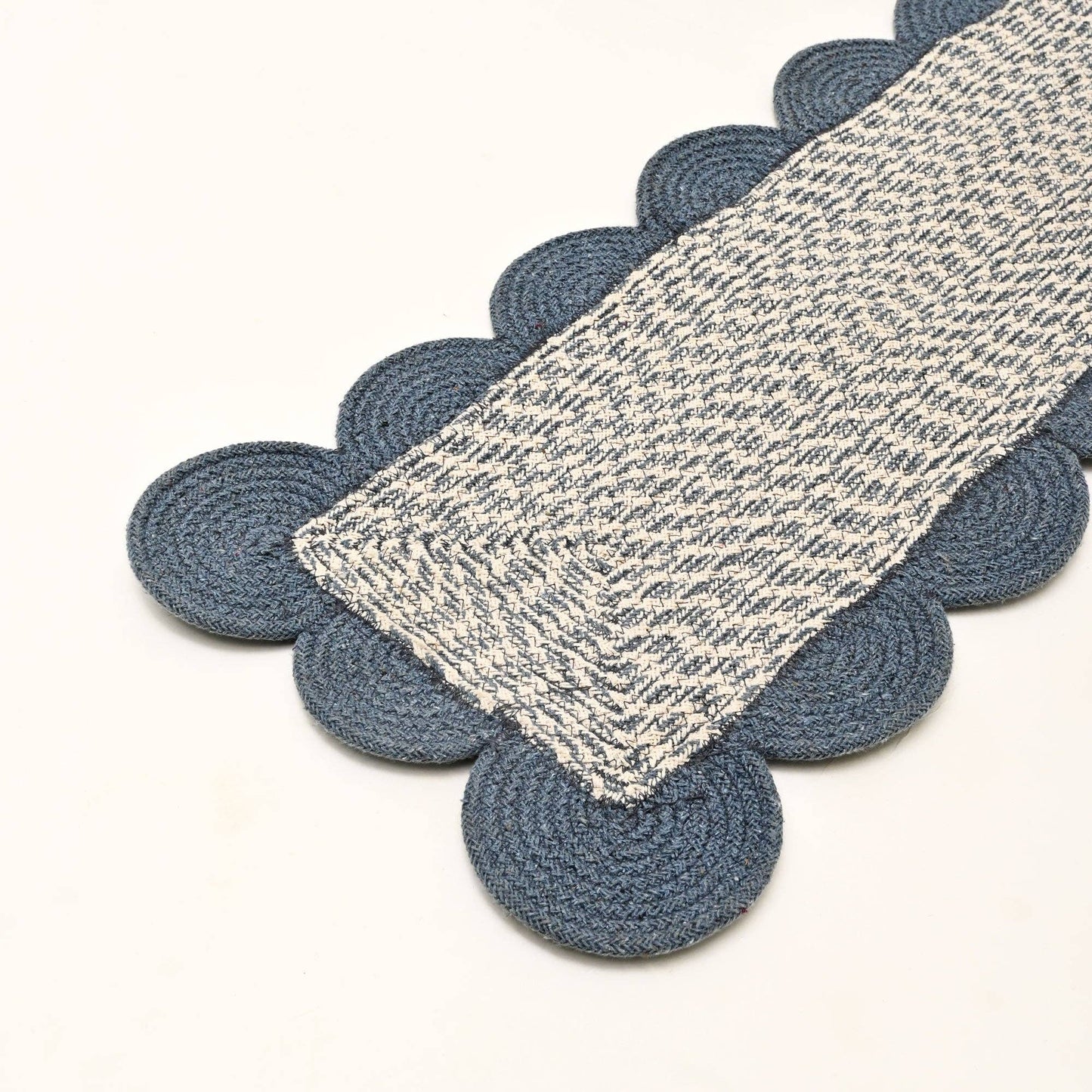 Blue Cotton Braided Table Runner – Handcrafted Dining Decor