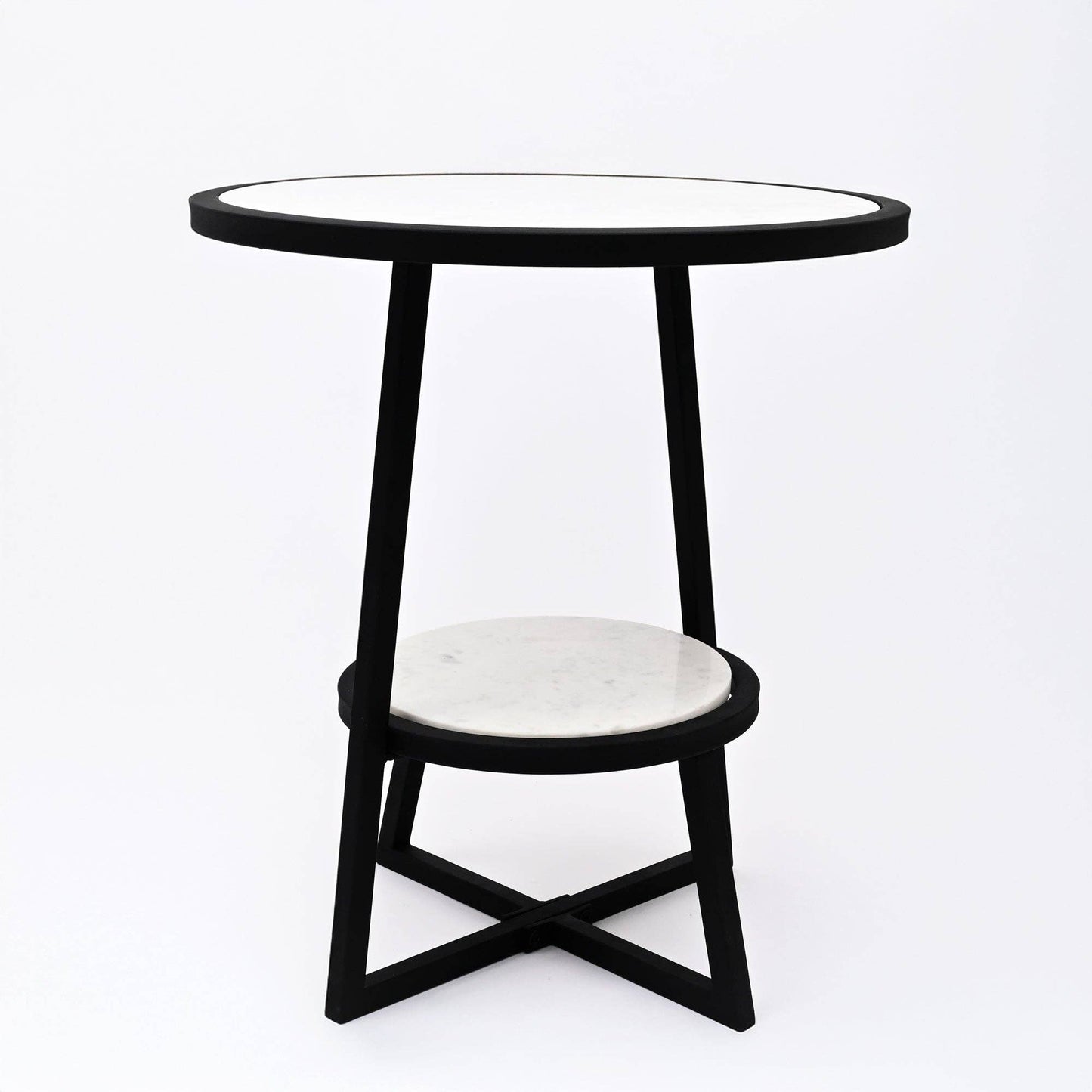 Modern 2-Tier Marble Table with Sturdy Iron Tripod Base