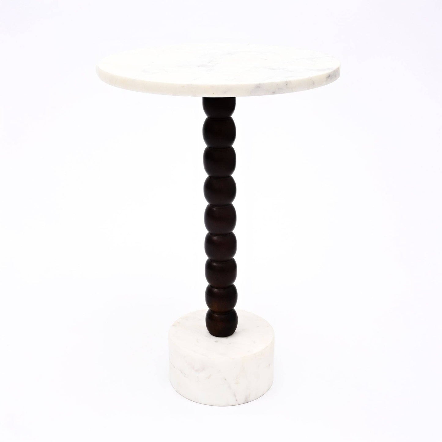 Marble & Wood Beaded Drink Table – Compact Artisanal Accent