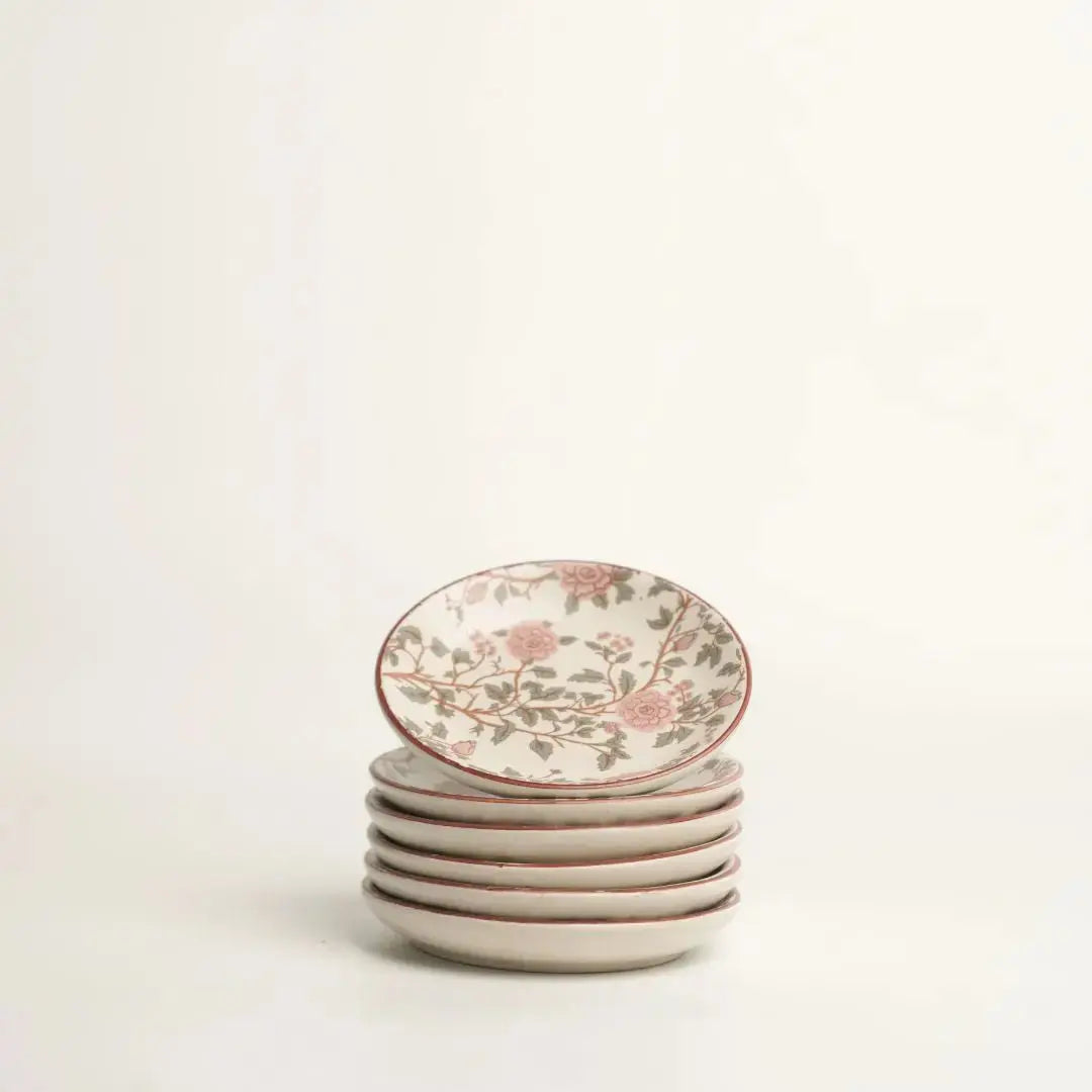 Handcrafted Stoneware Teaplate– Vintage Floral Print Ceramic Dessert & Snack Plate