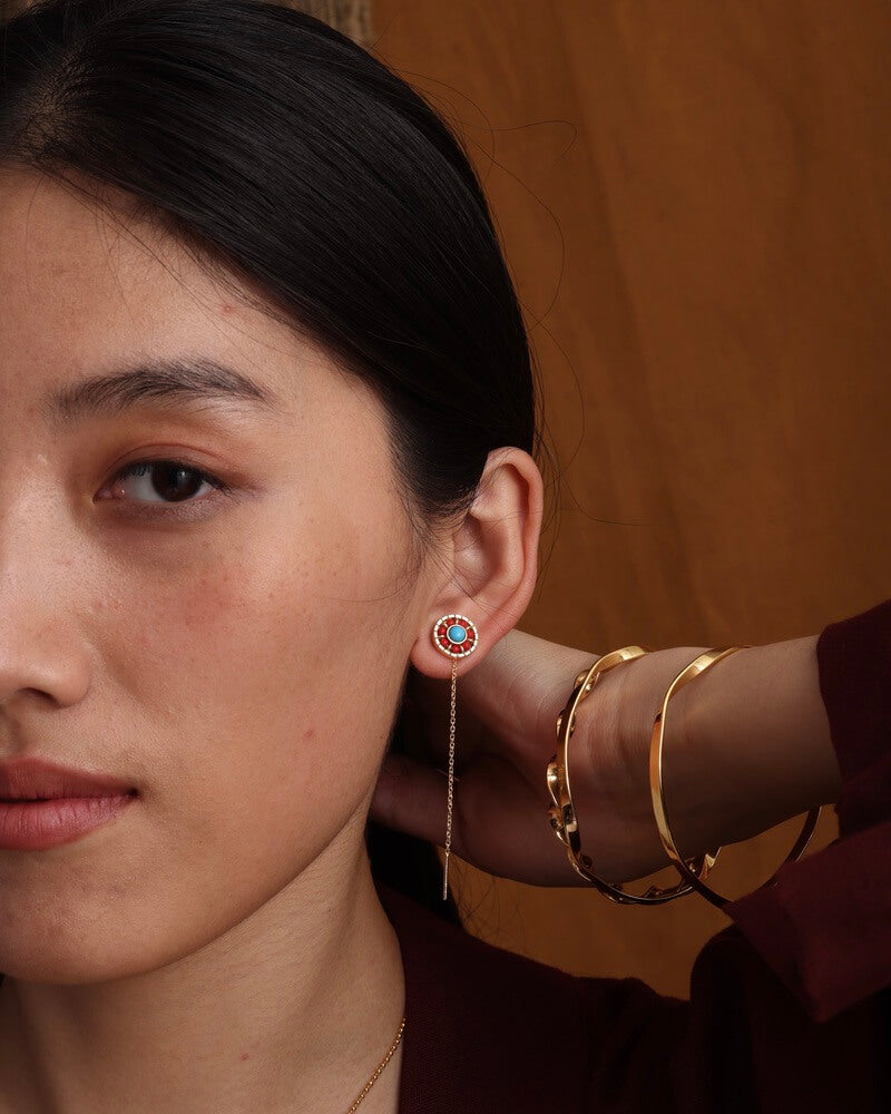 Coral + Turquoise Stud w/ Chain
