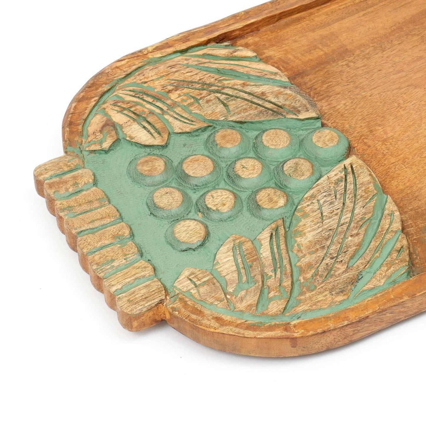 Handcrafted Green Carved Grapes Wooden Serving Board