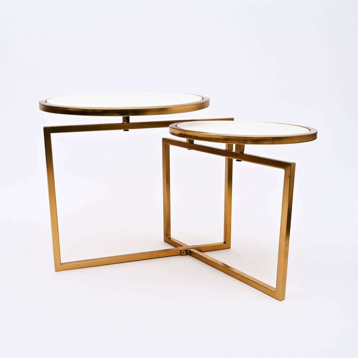 Luxury Round Marble Side Table with Gold Frame – Two Tier