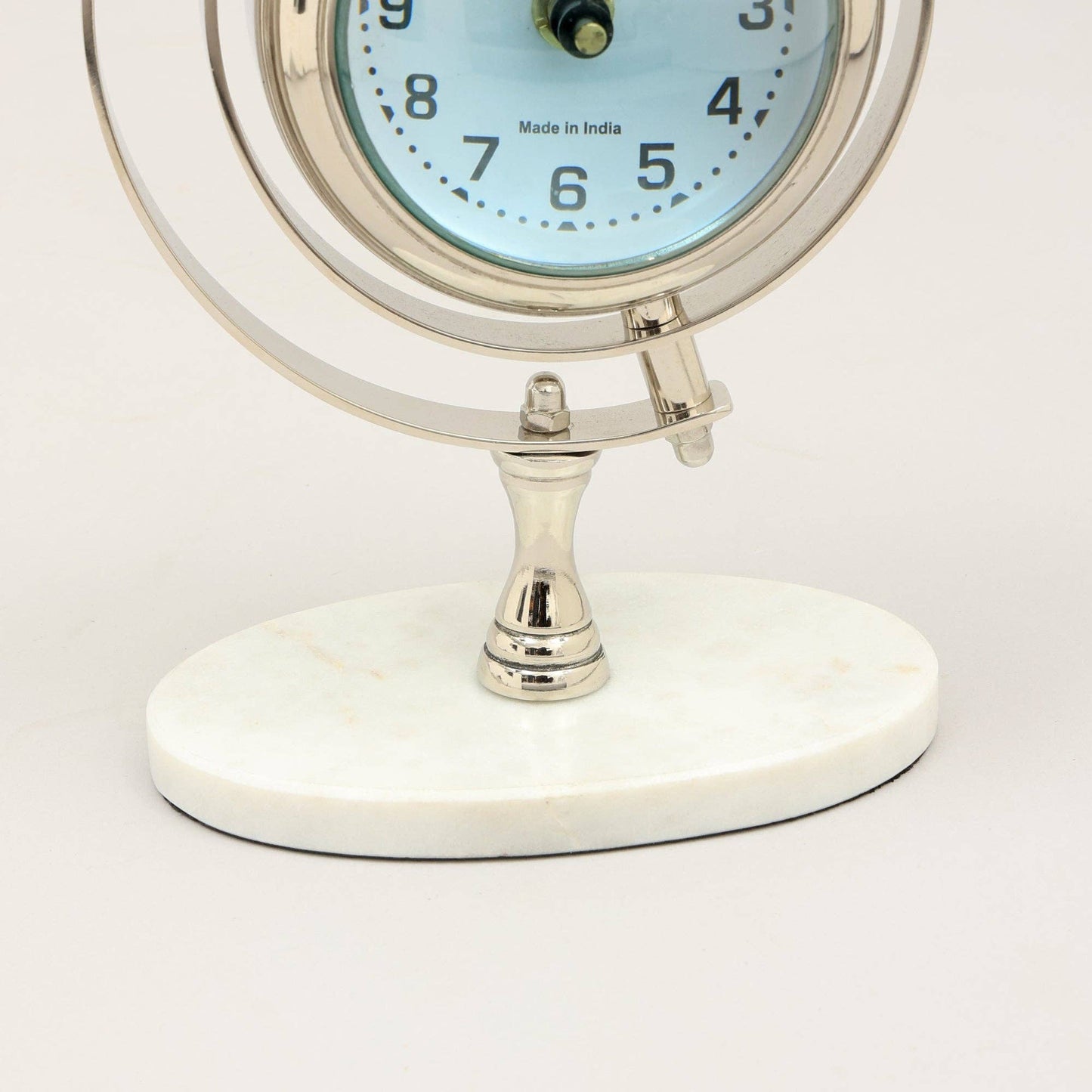 Vintage World Globe Desk Clock - Marble & Nickel Table Accen