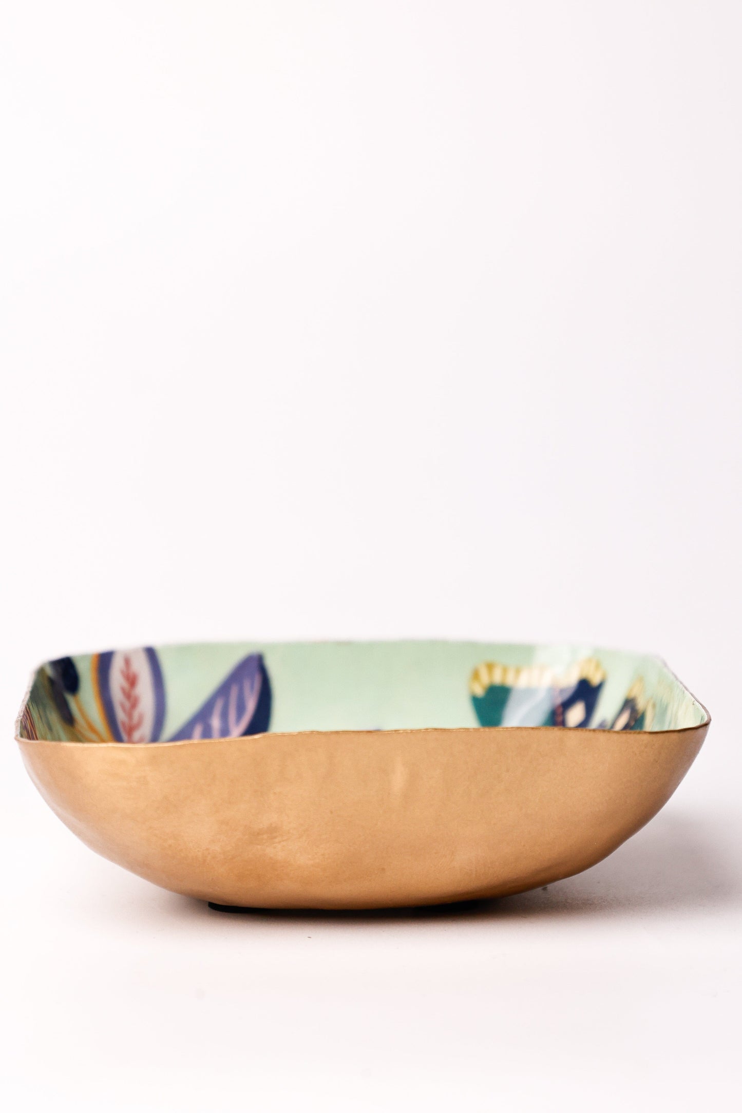 Serving Bowl | Handcrafted Metal Floral Pattern | Mint Green 10x10x3cm