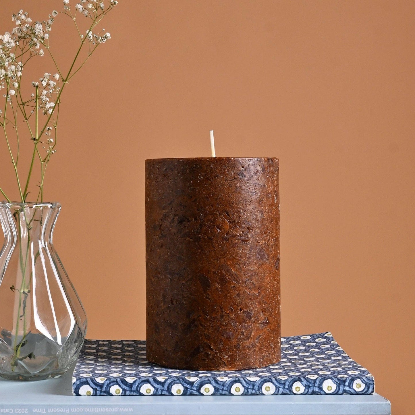 Lavender Rosemary Marble Pillar Candle – Sandstone Finish | Handcrafted Wax Candle with Soothing Lavender & Rosemary Aroma