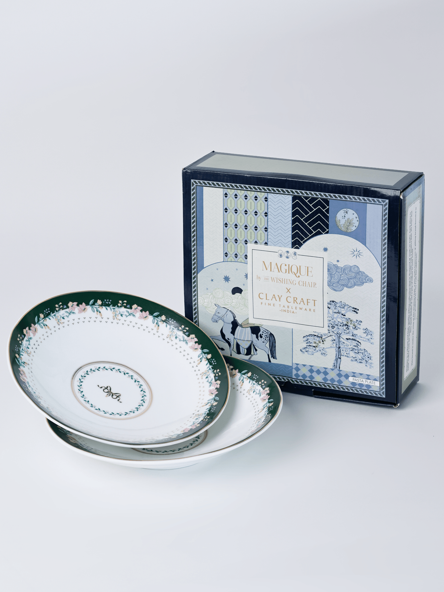 Serving Plate | Fine China Emerald Ribbon | 8.5"D x 2"H, Set of 2