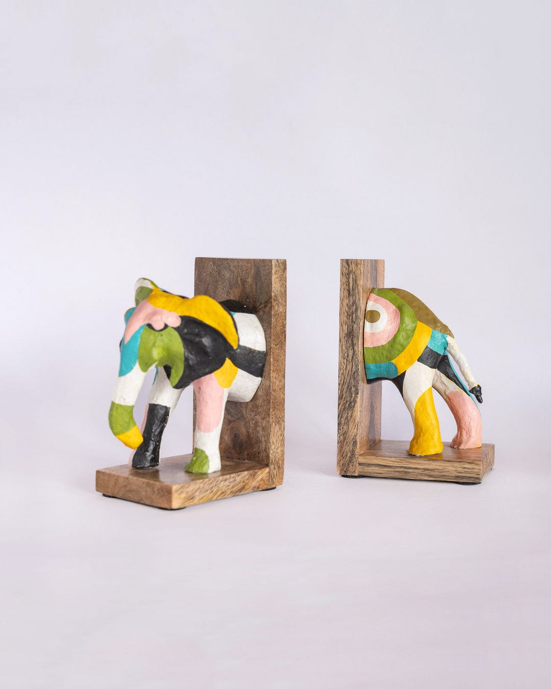 Technicolour Tusker Wooden & Handpainted Paper mache Bookends - Technicolour Tusker Wooden & Handpainted Paper mache Bookends - The Wishing Chair