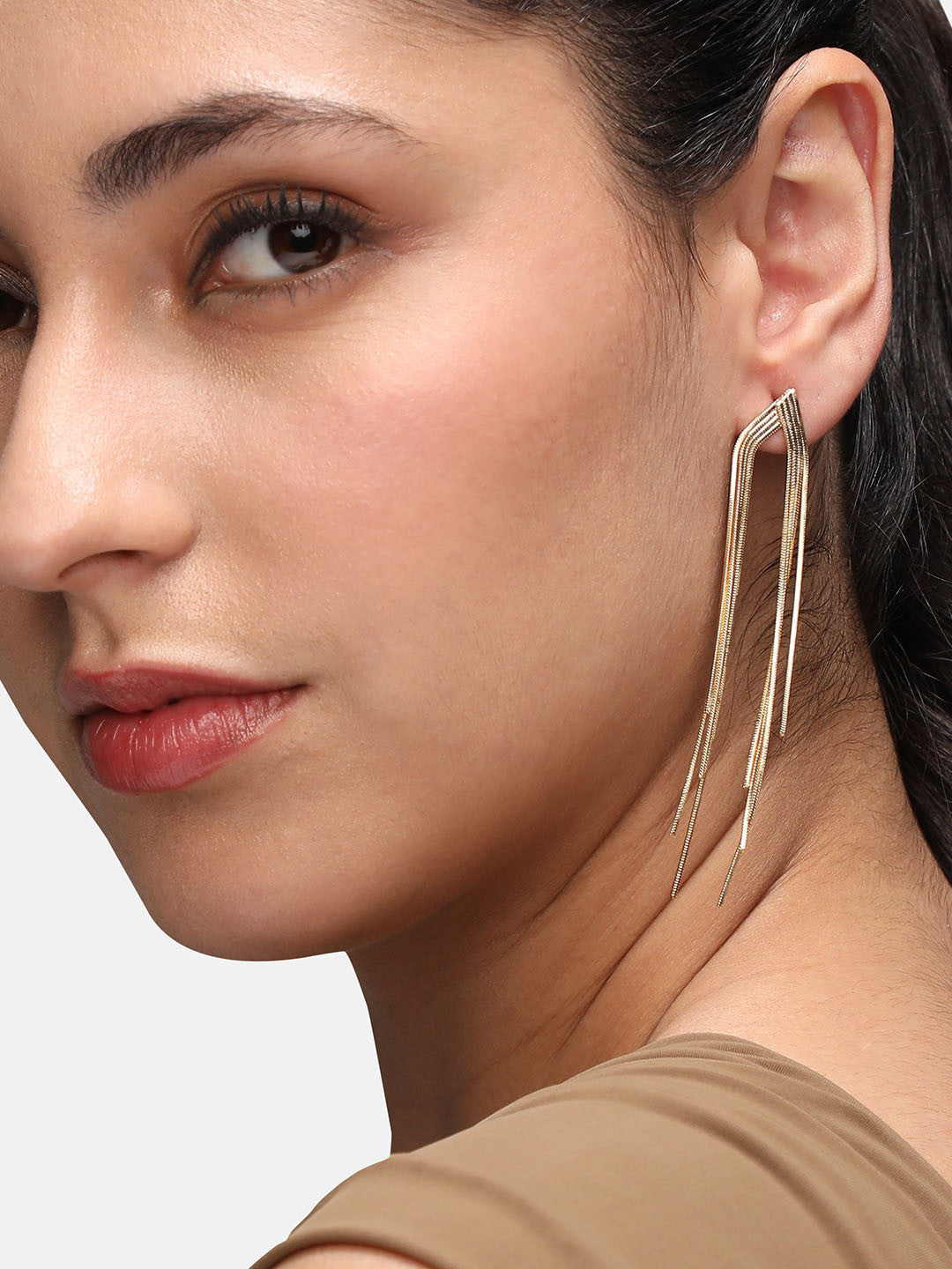 Gold-Plated Dangling Drop Earrings – Retail Jewelry – Contemporary Style – Secure Post-Back
