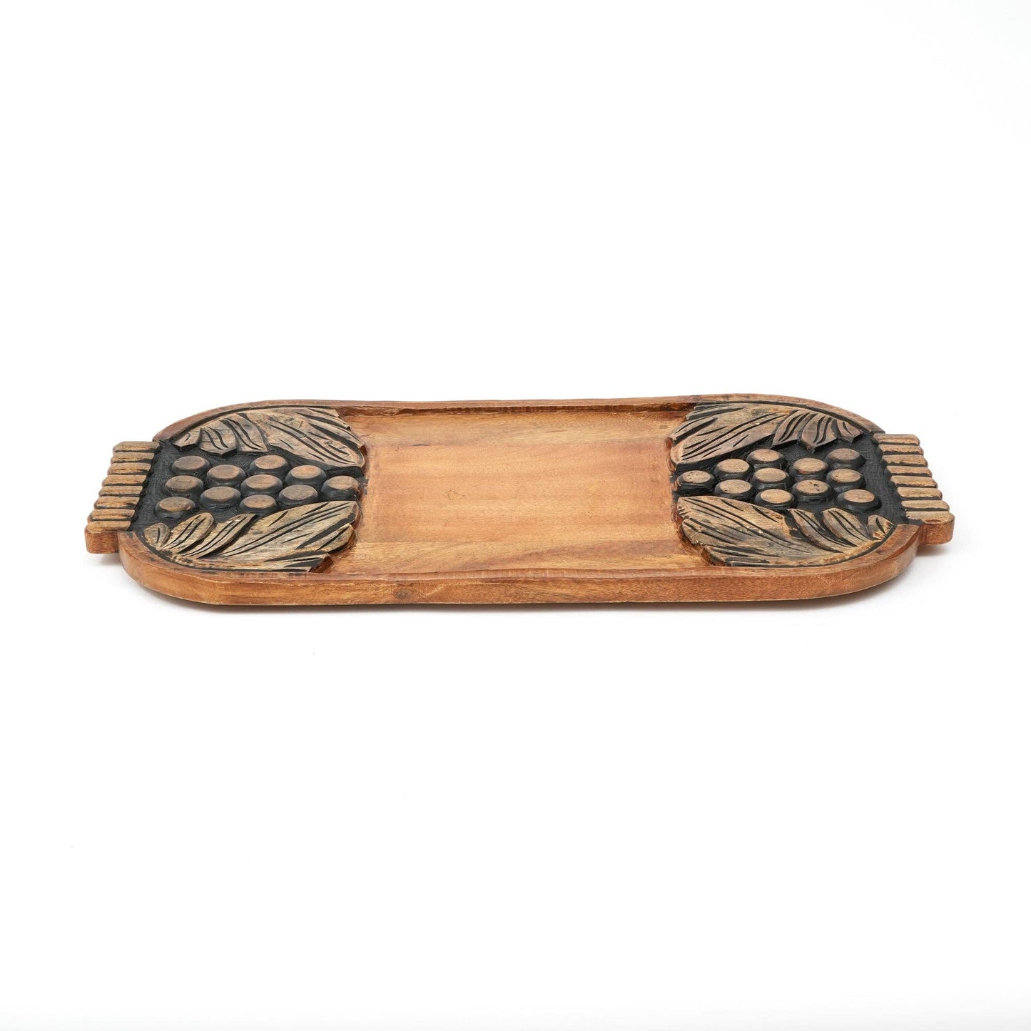 Black Wash Carved Grapes Wooden Serving Board Cheese Tray
