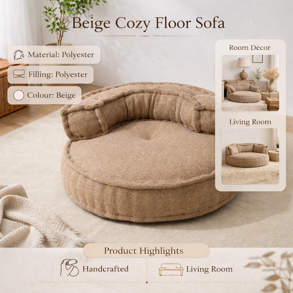 Beige Upholstered Floor Sofa – Modern Lounge