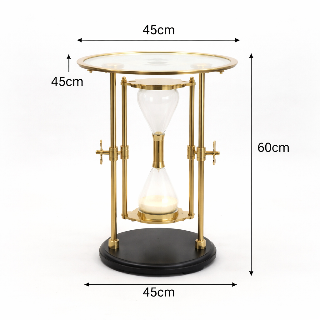 Decorative Sand Timer Table – Gold & Black Base