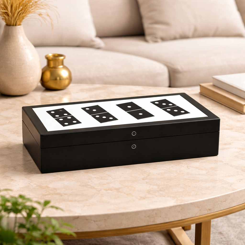 Luxury Black Domino Set – Resin Tiles & MDF Box