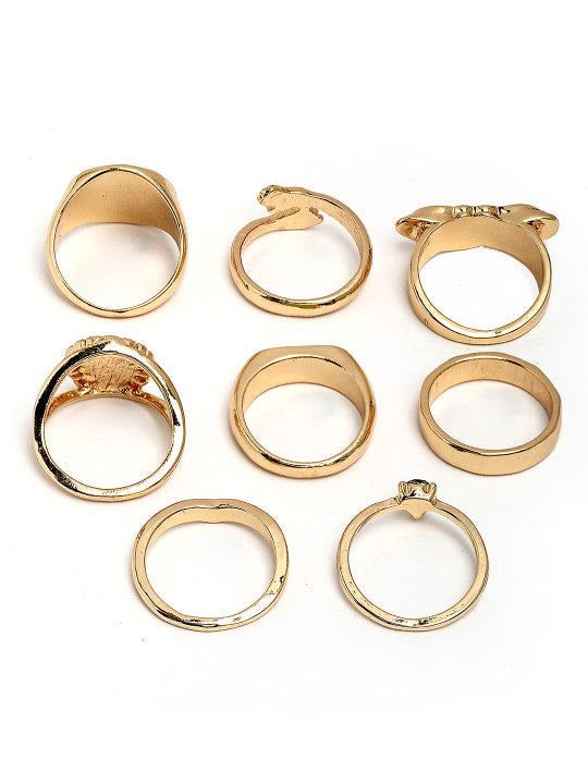 8pc Ring Band Collection – Gilded Finish, Embellished Design