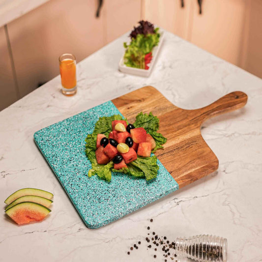AquaDeck Serving Board – Acacia Wood Platter – Aqua-Spot Texture – 46x28 cm