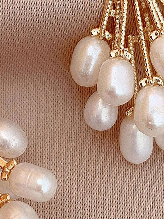 Embellished Ear Posts – Gold-Tone Finish, Pearl Adornment