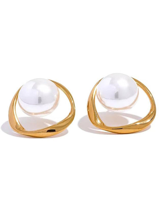 Contemporary Beaded Studs – Gilt Finish, Simulated Pearl
