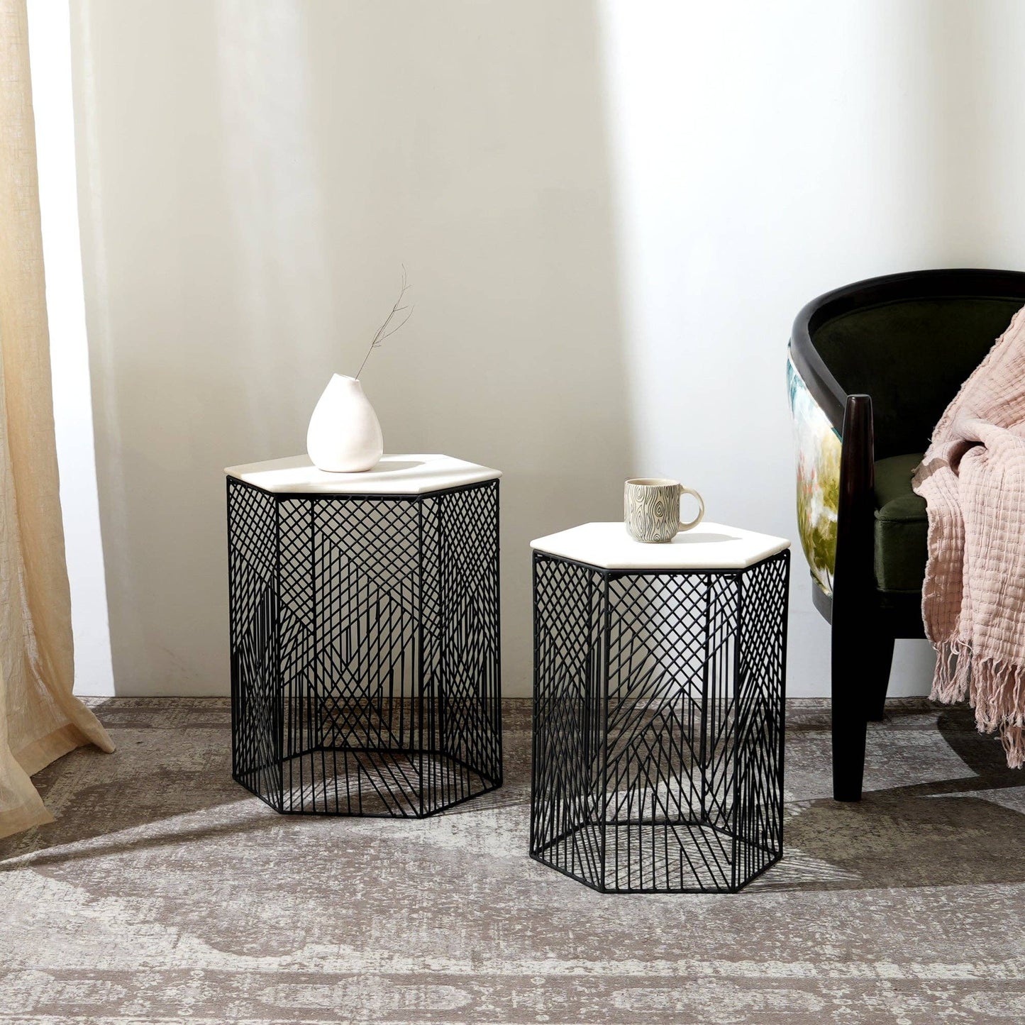 Hexagonal Marble Accent Tables – Stylish Nesting