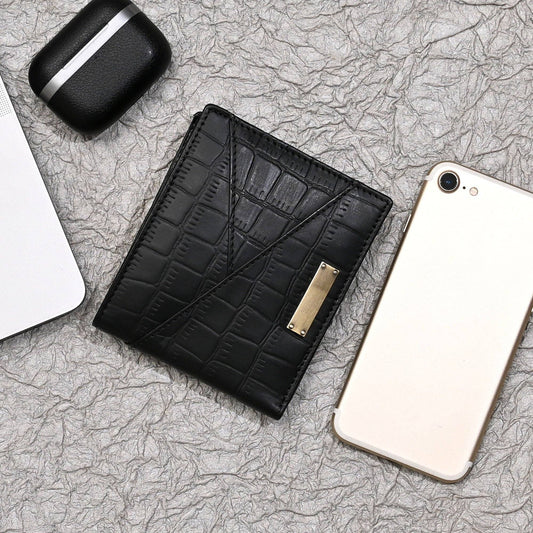 Premium Black Croc Look Napa Leather Wallet – Slim Design