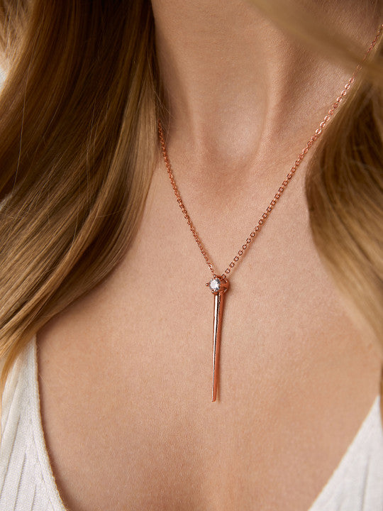 Handcrafted Jewellery Piece – Pendant Necklace – Rose Gold-Plated Brass, Crystal Accents – Individual Unit