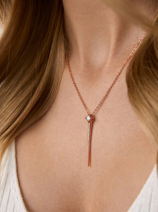 Handcrafted Jewellery Piece – Pendant Necklace – Rose Gold-Plated Brass, Crystal Accents – Individual Unit