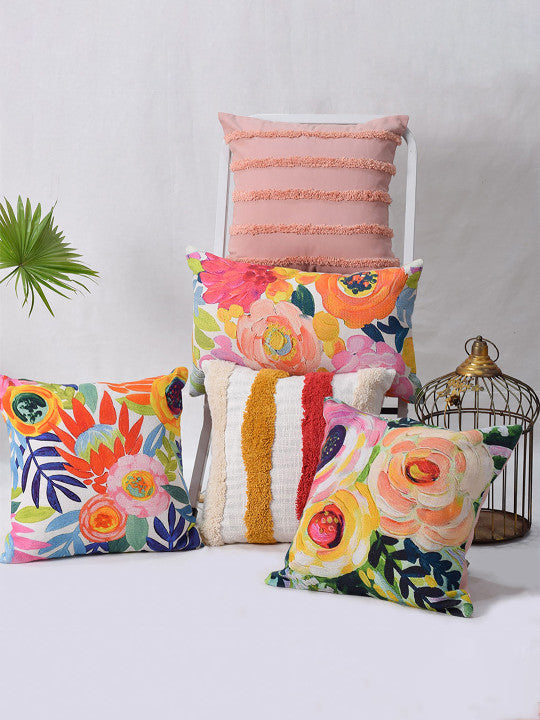 Set of 5 - Botanical Pattern Decorative Cushion Covers – Premium Cotton – 40x40cm