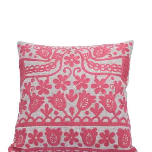 Pink Embroidered Cotton Cushion with Filler 45x45 cm