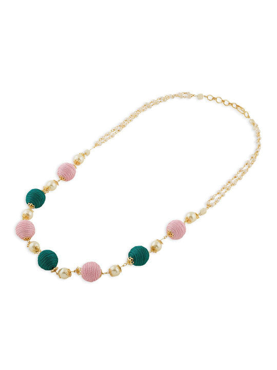 Pink and Green Beaded Neckalce – Pink Detail, S-Hook Closure