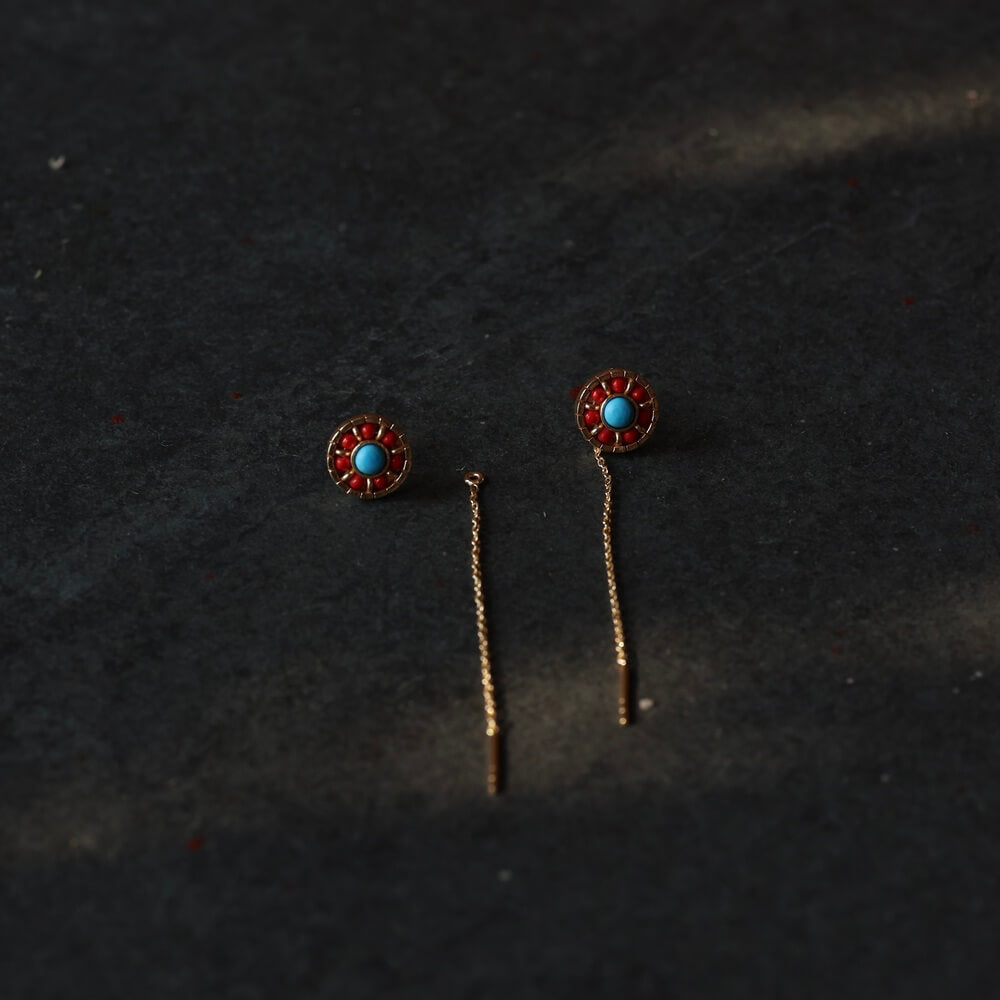 Coral + Turquoise Stud w/ Chain