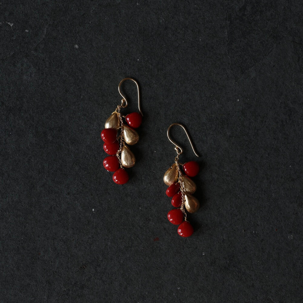 Coral Gold Chandelier Earrings