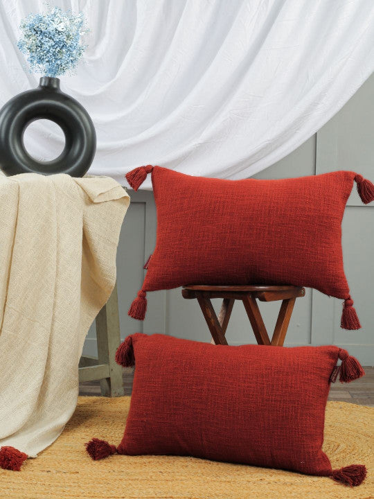 Set of 2 - Textured Pillow Covers – Washable Fabric Blend – Decorative Cushion Cases – 12x20in