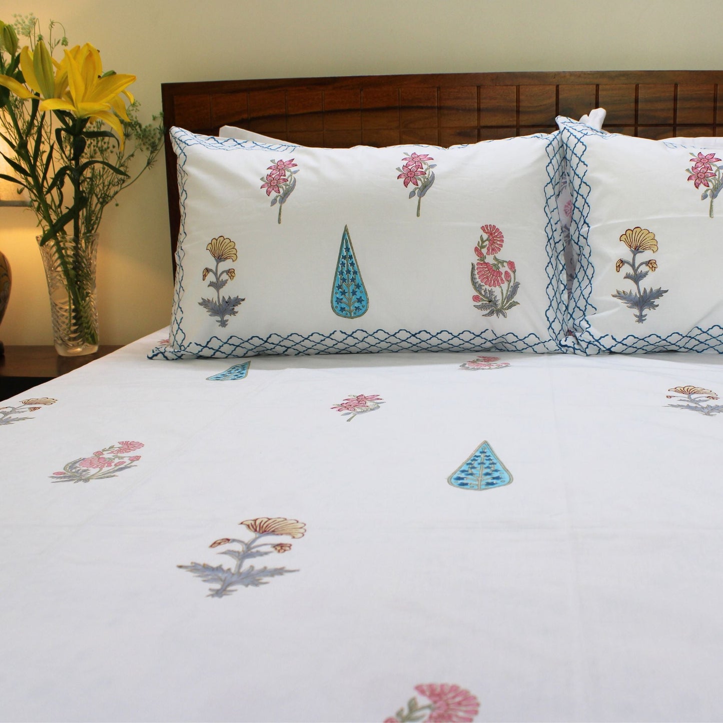 Bedsheet | Cotton Handblock Printed Vibrant Garden | Set of 3