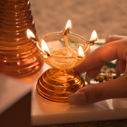 Glass Tea Light Candle Holder - Modern Diya Design