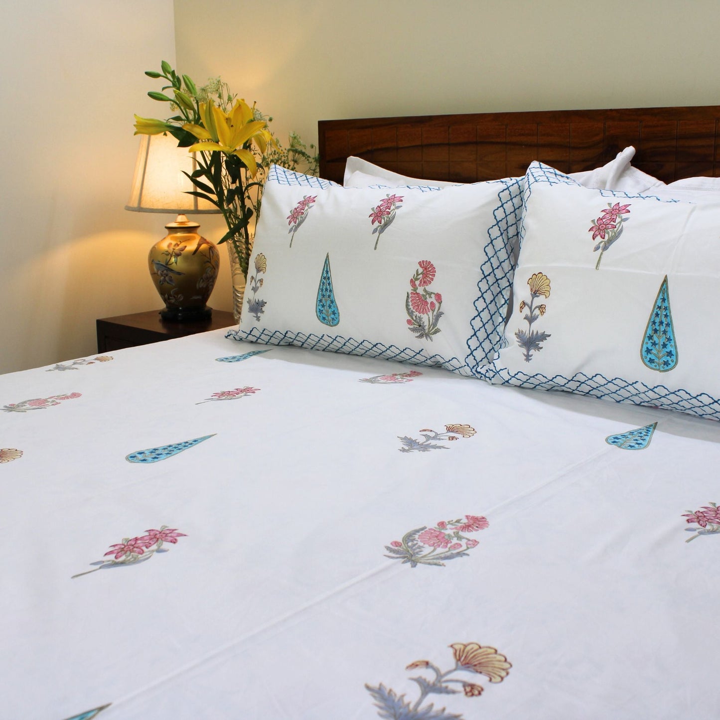 Bedsheet | Cotton Handblock Printed Vibrant Garden | Set of 3