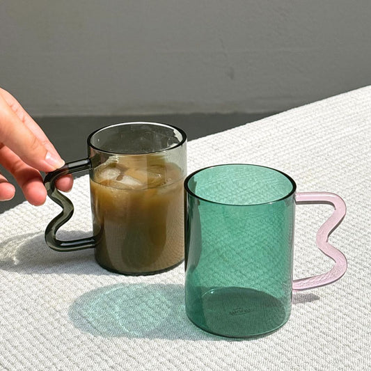 Borosilicate Glass Coffee Mug With Swirl Handle - 2 Colors