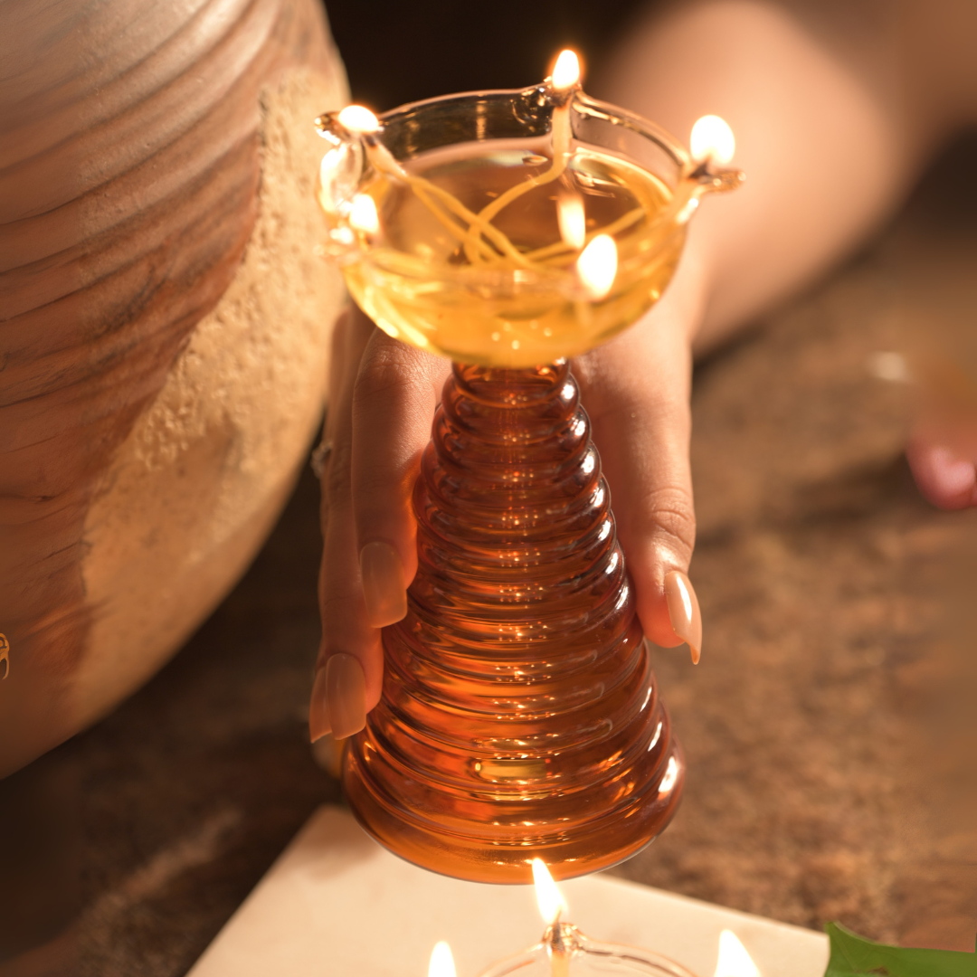 Glass Diya Candle Holder - Tall, Tea Light