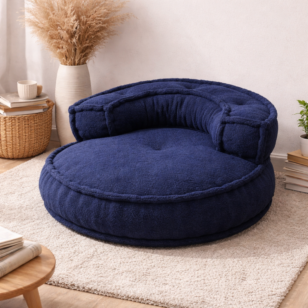 Blue Boucle Floor Sofa Chair – Modern Lounge Seating
