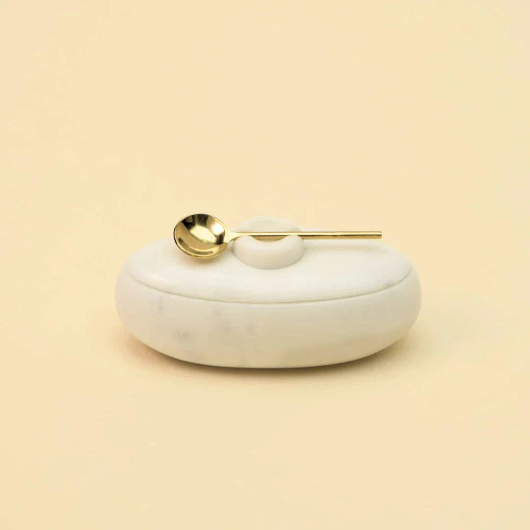 Handcrafted Marble Twin Serving Platter - With Gold Spoon & Lid