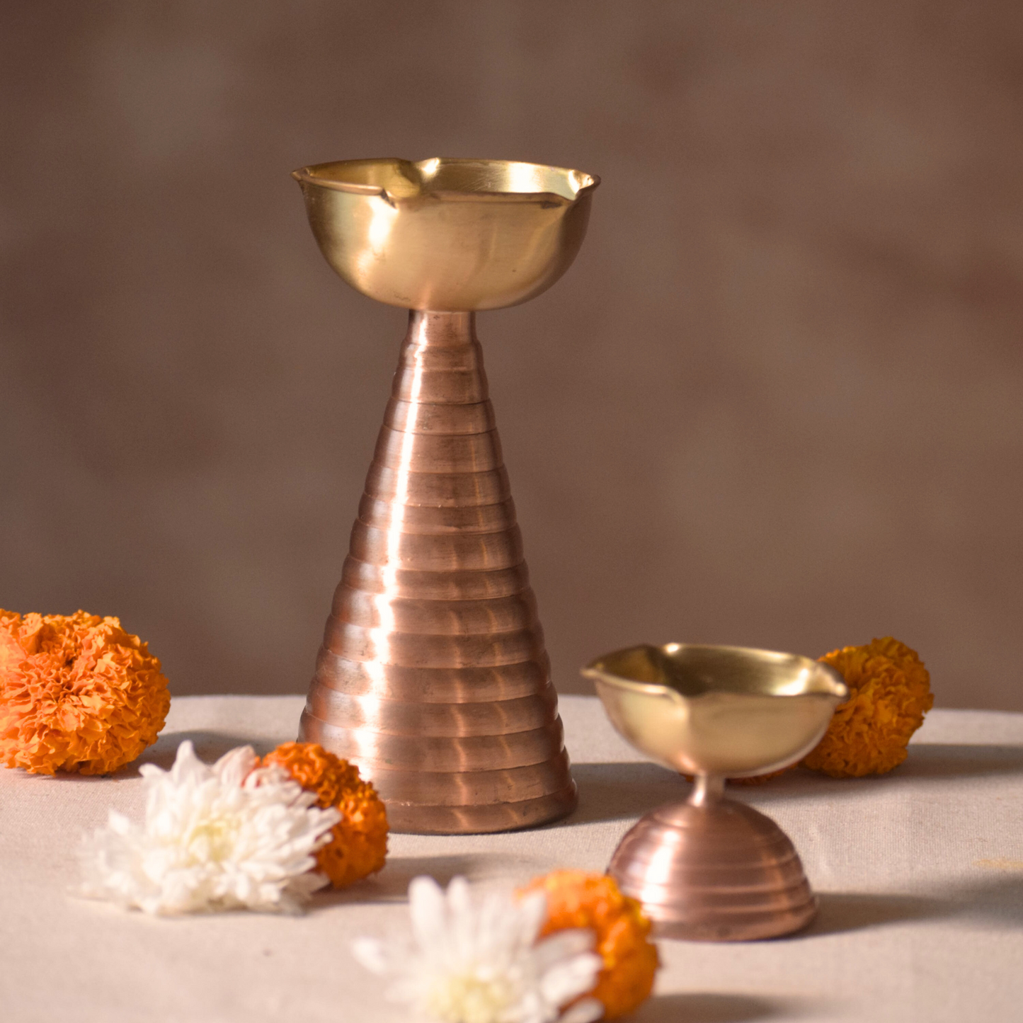 Brass & Copper Candle Holder - Sculptural Modern Design