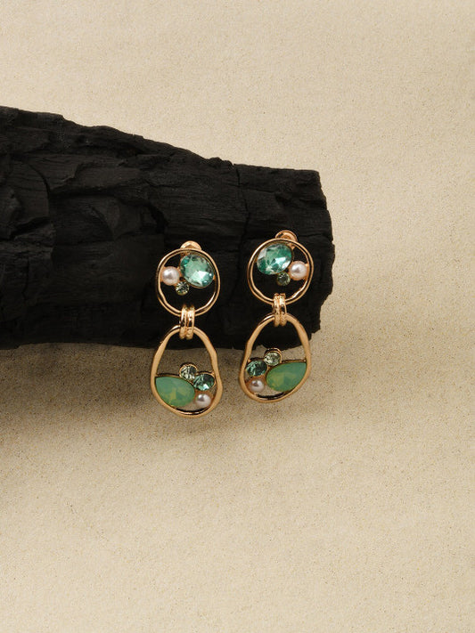 Green Cabochon Teardrop Accent – Gold-Tone Plated – Secure Post Back
