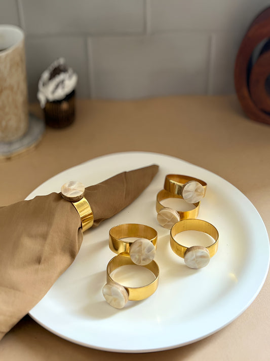 Mother of Pearl Inlay Napkin Rings – Round Metal Dining Set – 6 Piece Pack