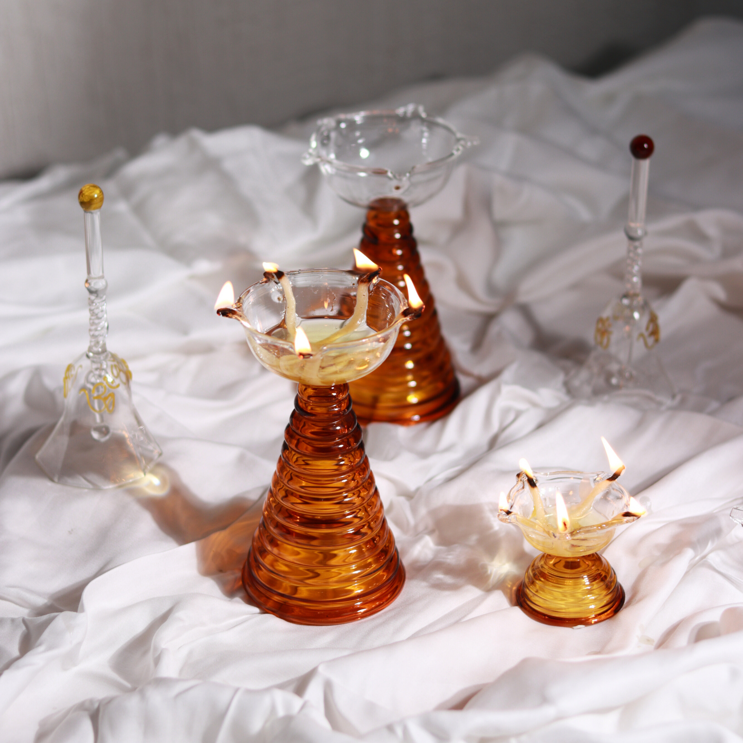 Glass Tea Light Candle Holder - Modern Diya Design