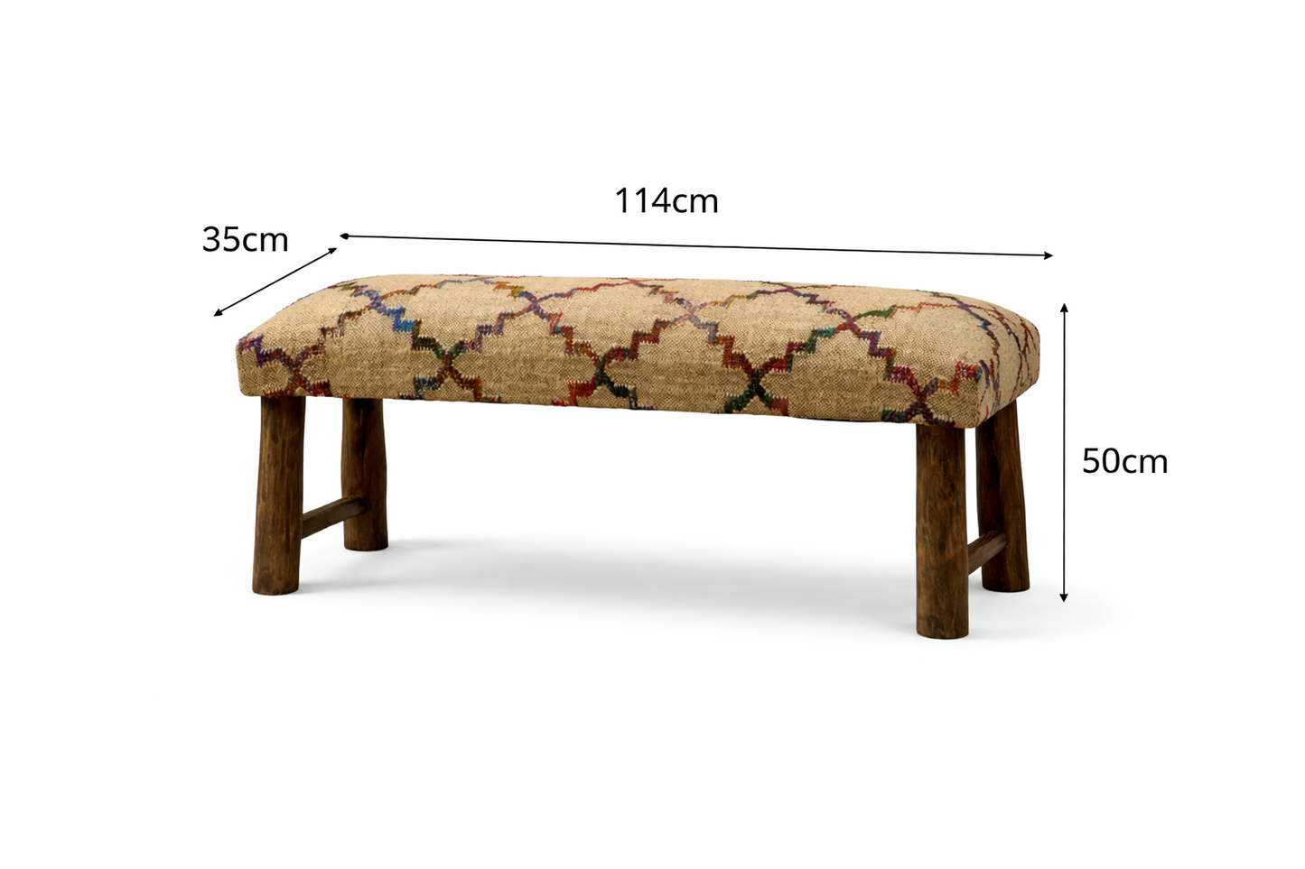 Embroidered Jute Bench with Bamboo Legs – 114 cm