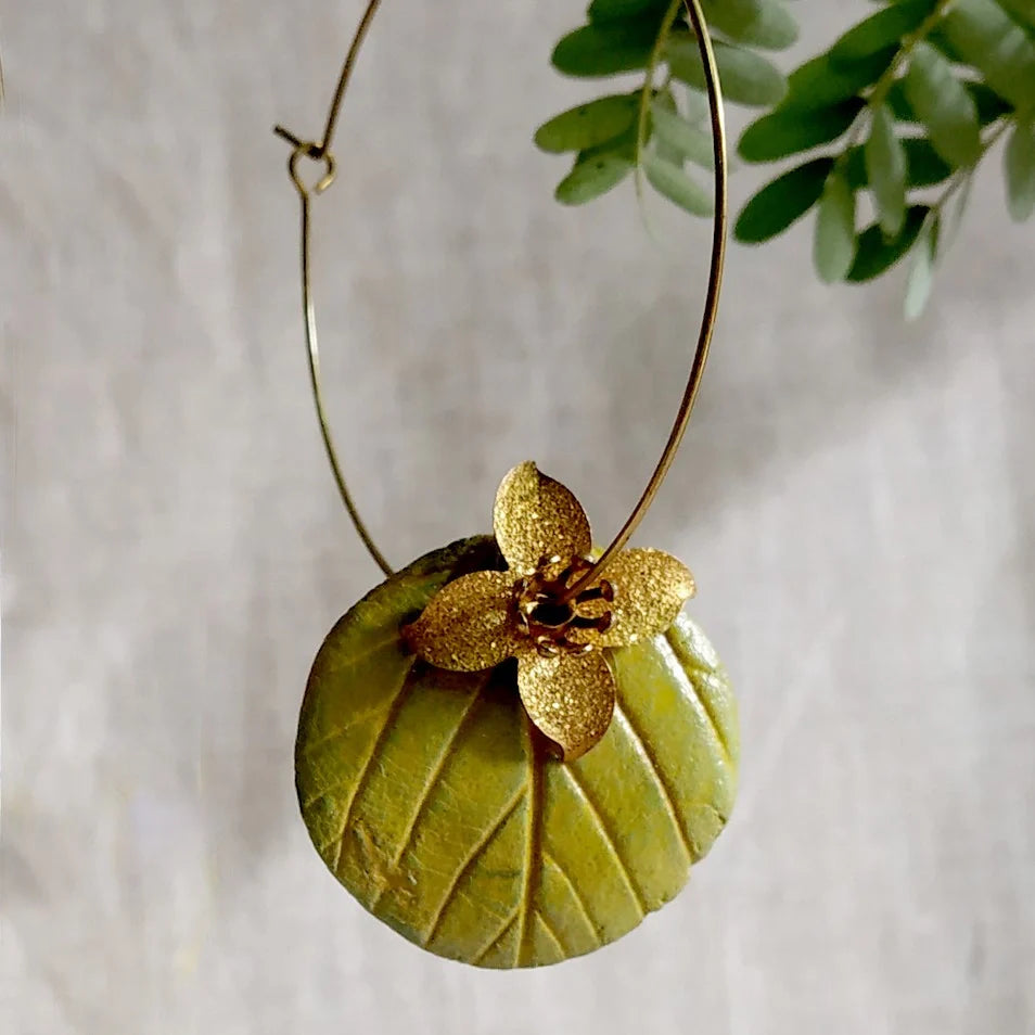 Leaf Papier-mache & Brass Earring